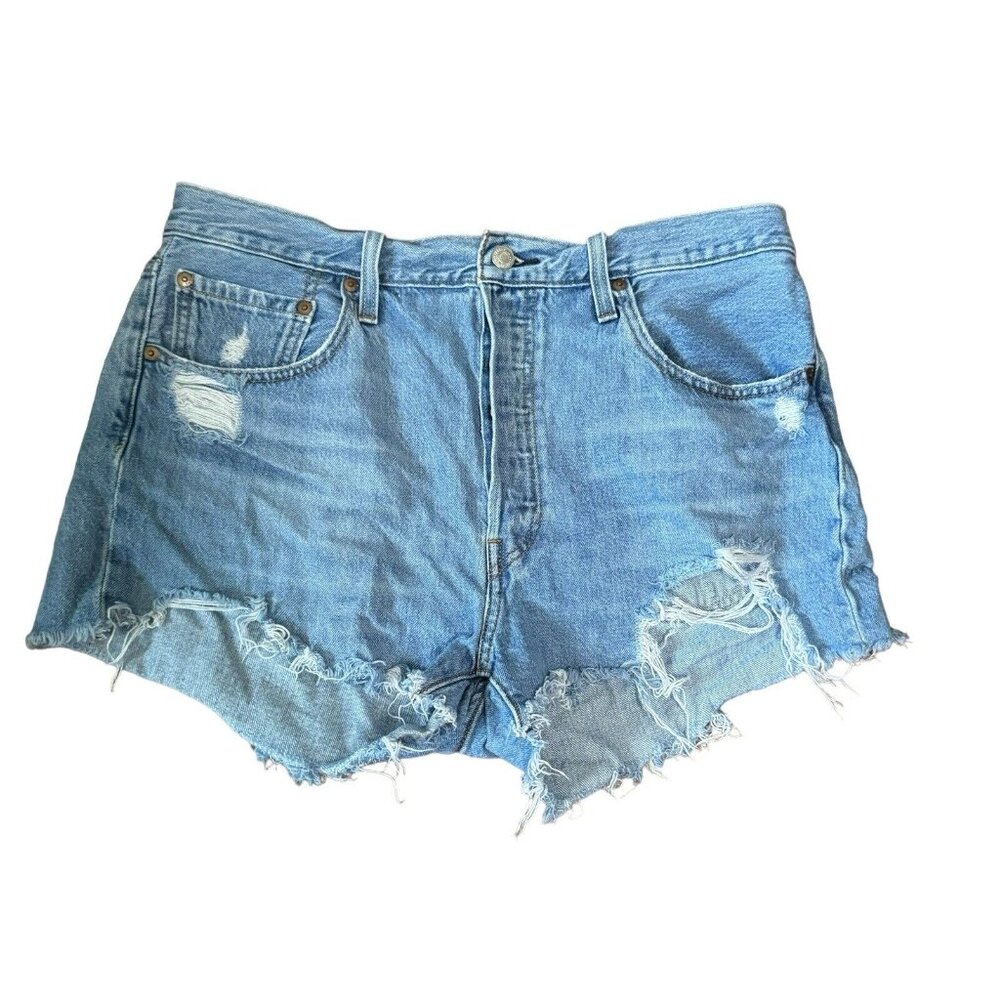 Levi's 501 Womens High Rise Distressed‎ Button Fly Cut Off Jean Shorts Size 32